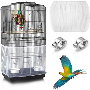 Chenquansarl-Couverture De Cage À O Aux+Anneaux De Pied D'o Au, Housse De Protection En Maille, Housse De Cage À O Aux, Ajustable Attrape Graine, Jupe De Cage À Perroquet, (Circonférence 140cm À 220c - Neuf