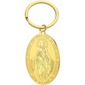 Kal-Porte-Clés Médaille Miraculeuse De La Vierge Marie Pendentif Médaillon Mère Marie En Acier Inoxydable Bijoux Talisman De Foi Religieuse Pour Femmes Et Hommes - Neuf
