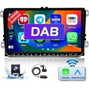 [2G+64G] 9"" Android 15 Autoradio avec sans Fil Carplay Android Auto pour VW Golf 6 Golf 5 Polo Passat, 2 DIN écran Tactile pour Voiture avec GPS WiFi USB FM RDS MIC Caméra de Recul+Dashcam - Neuf