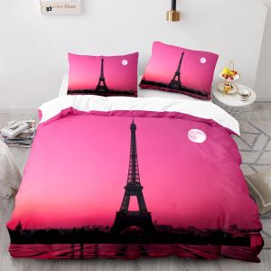 Parure Lit X Doux Confortable Parure Lit Personnes Microfibre Housses De Couette Paris Tour Eiffel X Cm + X Taies D'oreiller Xcm - Neuf