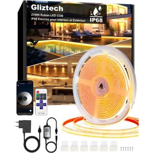 Ruban Led Cob Exterieur 15m Ip68 Etanche, Bande Led Blanc Chaud Autocollante 2700k, Alimentation 24v Led Cob Application Et T&eacute;l&eacute;commande Pour Avant Toit Jardin Piscine Terrasse Cui[Rub9221972] - Neuf