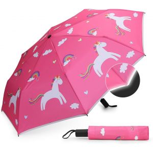 Parapluie Pour Enfant R&eacute;fl&eacute;chissant, Parapluie De Poche Avec Bande R&eacute;fl&eacute;chissante, Parapluie Pour Enfants Pour Cartable, Pour Filles Et Gar&ccedil;ons - Neuf