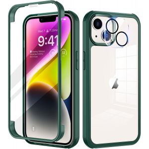 Eryi-Coque Pour Iphone 14 6,1 Pouces, Antichoc Housse Avec Verre Trempé Protection Écran +[9h Dureté Caméra Arrière Protecteur] Full Body Protection Integrale Bumper Rubuste Etui - Vert - Neuf
