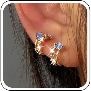 Kalhx-Boucles D'oreilles Créoles En Cristal Doré Ouvert En Forme De C Boucles D'oreilles Vintage En Pierre De Lune Boucles D'oreilles Créoles Bleues Bijoux Pour Femmes Et Filles - Neuf