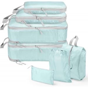 Lot De 7 Cubes D'Emballage Par Compression, Sacs De Rangement De Voyage  Sacs De Rangement Pour Val Et Bagage &Agrave; Main (Bleu, 7 Pi&egrave;ces) - Neuf