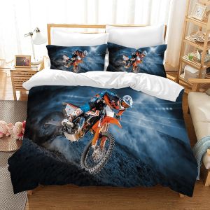Sjzg-Parure De Lit 3 Pi&egrave;ces En Microfibre Avec Housse De Couette Et Taie D'oreiller, Motif De Motocross Licorne Pour Enfants (Moto A, 200 X 200 Cm) - Neuf