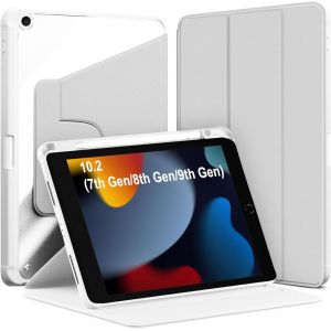 Kalanka-Étui Rotatif Pour Ipad 9e/8e/7e Génération, 10,2"" (Modèle 2021/2020/2019) Avec Porte-Crayon, Rotation À 360 Degrés, Dos Transparent, Veille/Réveil Automatique (Gris) - Neuf