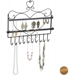 Nbgcm-Relaxdays Porte-Bijoux Mural, Pour Colliers, Boucles D`Oreilles & Bracelets, Présentoir, 30 X 36,5 X 3,5 Cm, Noir - Neuf