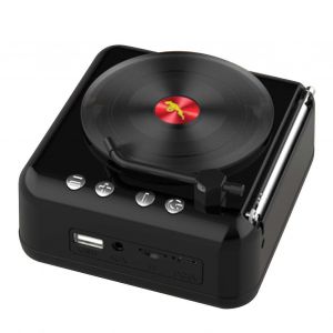 Disque Vinyle Bluetooth Haut-Parleur Innovant Mini FM Radio HiFi St&eacute;r&eacute;o Son R&eacute;tro Phonographe Sans Fil Haut-Parleur Noir - Neuf
