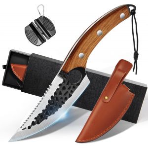 Mevronisshop-Couteau De Chef, Couteau De Cuisine Forg&eacute; &Agrave; La Main De 5 Pouces Avec Aiguiseur, Couteau &Agrave; D&eacute;sosser Pour Usage Culinaire, Ensemble De Couteaux De Chef - Neuf