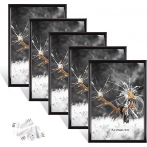 Lot de 5 cadres photo en argent,Format A4 (21x29.7 cm),En verre plexi,Avec crochet sans couture,Pour le salon &agrave; poser et &agrave; suspendre,Cadre d&eacute;coratif pour photos,Pour portrait et anniversaire - Neuf