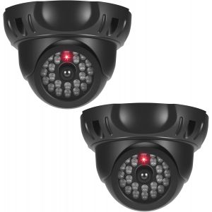 Camera Factice, 2Pcs Cam&eacute;ra Factice Ext&eacute;rieure avec LED Rouge Clignotante, Fausse Camera Surveillance Exterieur avec 2Pcs Autocollants d'avertissement pour Exterieur et Int&eacute;rieure (Noir) - Neuf