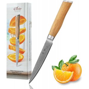 JEXNOVASHOP-Wakoli Couteau de Chef Polyvalent en Acier Damas I Lame tranchante de 12,5 cm en acier damassé à 67 couches avec noyau VG10 et manche en bois de d'olivier I Couteau de cuisine professionn - Neuf