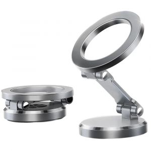 Support T&eacute;l&eacute;phone Magn&eacute;tique Voiture Bureau Cuisine Rotatif Pliable Argent&eacute; - E.F.Connection - Neuf