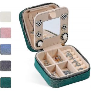 Shxx Flannel Jewelry Box, Mini &Eacute;tui &Agrave; Bijoux De Voyage, Petite Bo&icirc;te D'organisateur De Bijoux De Voyage Portable Avec Miroir Pour Anniversaire M&egrave;re Saint-Valentin Amp#3 - Neuf