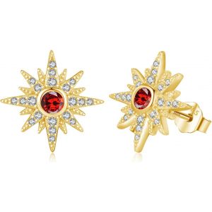Chenquansarl-Boucles D'oreilles En Forme D'&eacute;toile Pour Fille En Argent Sterling 925 - Boucles D'oreilles En Forme D'&eacute;toile Avec Zircone Rouge - Bijoux Pour Fille, Femme, Enfant, Petite Amie, 13mm, Ar - Neuf