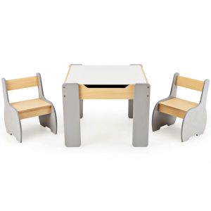 Ensemble Table Et 2 Chaises 3 En 1 Pour Enfants 63,5 X 61,5 X 48 Cm Espace De Rangement S&eacute;curis&eacute; Design Ergonomique En Mdf Gris Helloshop26 20_0011997 - Neuf