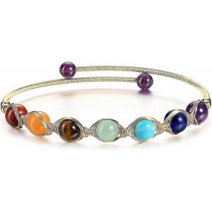 7 Chakra Cristaux Pierres Pr&eacute;cieuses Gu&eacute;rison Reiki Pierre Perles Bracelet Pour Femmes 14k Cadeau - Neuf