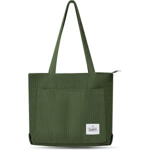 KALANKA-ELAKIRl Tote Bag Sac Velours Cotelé Sac Fourre Tout Bandoulière, Cabas Femme Avec Fermeture Eclair Et Poche, Convient pour Travail,Étudiants,Voyages,Achats,Sacs de Maman - Neuf