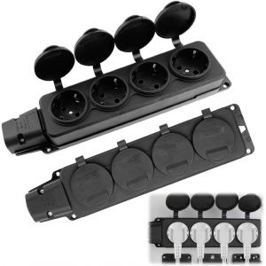 Lot de 2 prises ext&eacute;rieures, &eacute;tanches, 4 prises, avec couvercles rabattables, sans c&acirc;ble, pour pi&egrave;ces humides, IP54, pour jardin, ext&eacute;rieur, int&eacute;rieur - Neuf