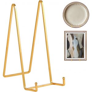 Chevalet Support Presentoir Porte Assiette-Grand Support Assiette Decorative-Metal Support Cadre Photo de Table-Présentoir pour Collection|Plaque|Livre Cuisine-Or-2 Pièces-25,6 cm - Neuf