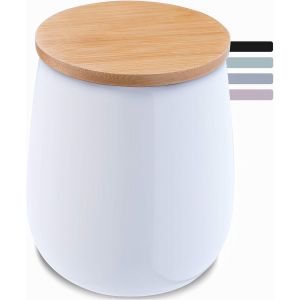 Gobelet brosse à dent en céramique,Porte Brosse à Dents avec couvercle en bambou,Boîte de rangement pour coton,pot de brosse à dents ronde (blanc) - Neuf