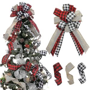 Décoration D'arbre De Noël - Buffalo Plaid Rouge Noir Toile De Jute Décoration Arc - Country Cottage - Neuf