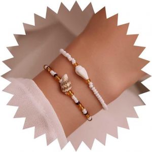 Kal-Bracelet Boho En Forme De Coquillage Bracelet Vintage En Forme De Cauris Bracelet En Cha&icirc;ne Perles De Riz Marron Bracelet En Forme De Cha&icirc;ne D'esclave Bracelet En Forme De Cha&icirc;ne D'esclave - Neuf