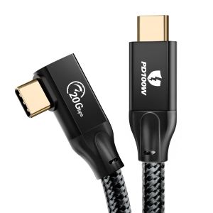 KAL-Câble Usb-C Vers Usb C À Angle Droit, 3.2 Gen 2 Câble Usb-C 100W - Sortie Vidéo 4K 60Hz 20Gbps Type C Câble De Transfert De Date Cordon De Charge Rapide Pour Macbook Pro, Ipad Pro, Samsung - Neuf