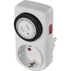 Minuterie m&eacute;canique Schuko avec Interrupteur, Prise int&eacute;rieure programmable avec 48 Cycles de 30 Minutes chacune, Protection Tactile Accrue, Blanc - Neuf