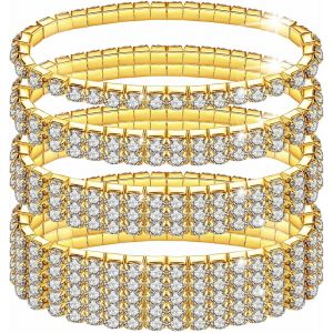 Eryi-2 Pièces Bracelets Extensibles En Strass, Tennis Diamant, Bijoux Empilables De Mariée Étincelants En Cristal D'argent, Élastique Pour Fête De Mariage Femmes - Neuf