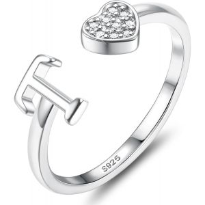 Bague Argent 925 Femme Avec Lettre A-Z Bague Coeur Reglable Empilables Ouvert Bague De Fian&ccedil;ailles Bague Promesse Mariage Bague Pouce Bague Pr&eacute;nom Initiale Bague Femme Fille Avec Bo&icirc;te - Neuf
