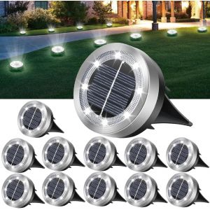 Seruno X Lampe Solaire Au Sol 12pcs,Jardin Exterieur Lumi&egrave;re Solaire Etanche Solaire,8 Led,Ip65,Il Convient &Agrave; L&iquest;&Eacute;clairage Des Cours, Des Pelouses, Des Terrasses, Des Passages Paysagers,Blanc Froid - Neuf