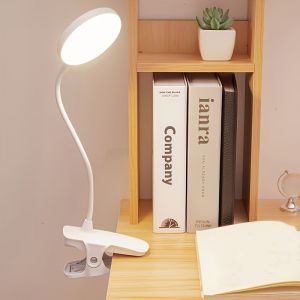 Lampe de bureau rechargeable à branchement, lampe de chevet USB pour chambre à coucher, lampe de lecture et d'écriture pour dortoir d'étudiant, lampe à intensité variable à trois couleurs, tête de lampe rotative à 360°, interrupteur tactile - Neuf