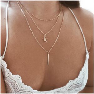 Kal-Collier De Boh&egrave;me Avec Pendentif En Forme De Barre Collier En Forme D'&eacute;toile De Mer Collier En Forme De Barre Verticale Multi-Couches Collier En Forme D'&eacute;toile Vintage Bijoux Pour Femmes Et - Neuf