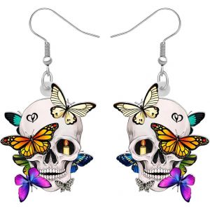 Kal-Acrylique Créatif Mignon Halloween Crâne De Sucre Squelette Boucles D'oreilles Pendantes Pour Femmes Filles Nouveauté Saison De L'effroi Bijoux Gothiques Pour Cadeaux - Neuf