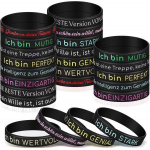 Kal-24 Pièces Bracelets En Silicone De Motivation En Allemand Bracelets En Silicone Inspirants 20,3 Cm Bracelets De Citations Positives Cadeau D'encouragement Pour Collègues Adolescents(Noir) - Neuf