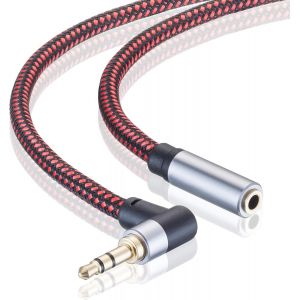 Câble d'extension audio 3 m, angle droit 3,5 mm mâle vers femelle câble audio stéréo avec cuivre plaqué argent, compatible avec iPhone, tablettes, Sony Beats, casque PS4 (3 m) - Neuf