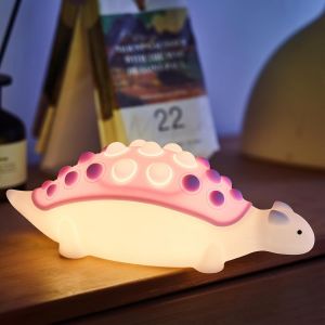 Veilleuse Dinosaure Pour Enfant,Lamp En Silicone Avec Bulle Pop,7 Modes De Veilleuse,Lampe Tactile Rechargeable,D&eacute;coration De Chambre De B&eacute;b&eacute;,Lamp Mignonne Cadeau Pour Tout-Petits (Violet) - Neuf