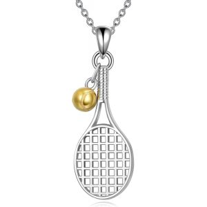 Collier De Tennis/ Base-Ball Pour Femme En Argent Sterling Pendentif Raquette Bijoux De Sport Cadeaux Pour Homme, Fille, Gar&ccedil;on Argent Sterling - Neuf