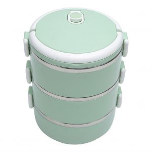 Hjlian Boite A Lunch Isotherme Portable En Acier Inoxydable Vert Pour Nouilles De Riz, Contenant Alimentaire A Trois Couches - Neuf