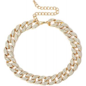 Nouveau Produit,Strass Curb Cuban Link Chain Choker Pour Femmes Unisexe Cool Hip Hop Miami Cuban Diamond-Cut Chain Collier Ras De Cou () - Neuf