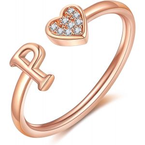 Kal-Bague Femme Or Argent Rose Or Coeur Bague Avec Initiale Lettres Enfant Fille Plaqu&eacute; Or Reglable Ajustable A-Z Collier Femme Bague Fian&ccedil;ailles Accessoires Mode Contemporains Bo&icirc;te Cadeau - Neuf