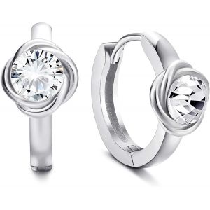 Chenquansarl-Boucles D'oreilles Argent 925 Pour Femmes Boucles D'oreilles Argent Sterling Boucles D'oreilles Or Blanc Compos&eacute;es De Cristal D'autriche Boucles D'oreilles En Forme D'huggie Boucles D'or - Neuf