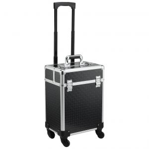 Valise trolley maquillage mallette cosm&eacute;tique vanity poign&eacute;e t&eacute;lescopique r&eacute;glable 34L x 24l x 52H cm alu. noir - Neuf
