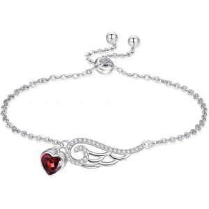 Ailes D'ange Bracelet C?ur Ange Bracelet Argent Sterling 925 Pierre De Naissance Bracelets Bijoux Cadeau D'anniversaire - Neuf