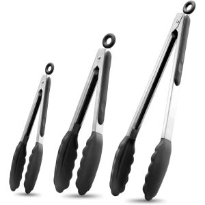 Pince Cuisine Silicone 3 Pièces Pince Cuisine Inox Professionnel,Pince à Viande,Résistant à la Chaleur Pince Barbecue pour Grillades,Cuisson 7"" 9¿12 - Neuf