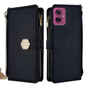 Poign&eacute;e Crossbody Texture Croix Texture &Eacute;tui De T&eacute;l&eacute;phone Pour Motorola Moto G55 5g Noir - Neuf