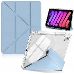 NAERYUT-Coque Pour Ipad Mini (A17 Pro) 2024 7Ème Génération/Ipad Mini 8,3 Pouces 2021 6Ème Génération Avec Porte Pencil,Cuir Pu Transparente Housse Etui Protection Avec Réveil/Sommeil Auto-Bleu - Neuf