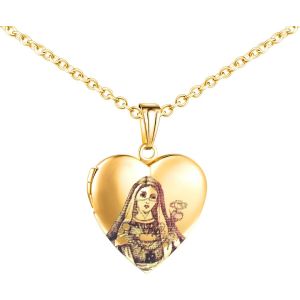 Kal-Sainte Marie Collier Médaillon Coeur Personnalisé Photo Pendentif Collier Vierge Marie Religions Medaillon Porte Photo En Acier Inoxydable Avec Chaîne 50cm Cadeau Pour Maman Femme Fille - Neuf